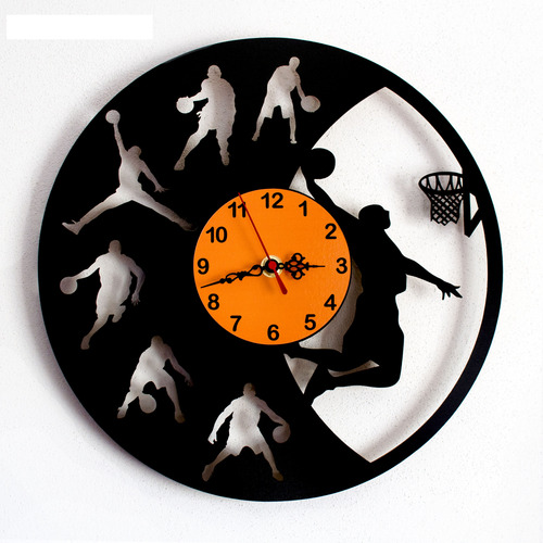 Reloj De Basquet Artesanal Negro Naranja