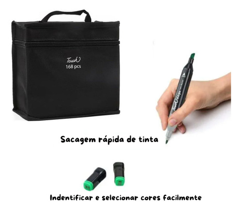 Marcador Conjunto Canetas Kit 168 Cores Permanente Ponta Cores Estojo Escolar Canetinha Touch