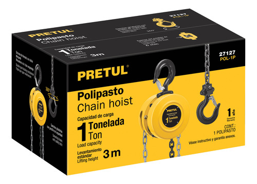 Polipasto De Cadena De 1 Ton Triple Engranaje Pretul 27127