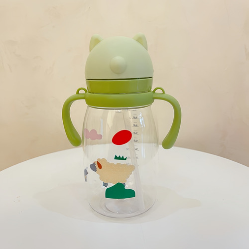 Vaso Infantil 550ml Con Popote Y Asas Doble Oreja