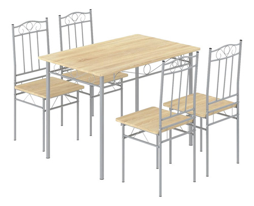 Comedor 4 Sillas Rectangular Elegante Color Madera Adir Bordó Liso