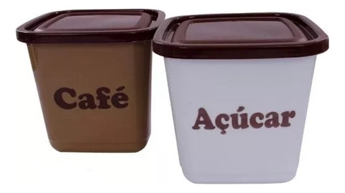 Conjunto De Porta Mantimentos Plástico Pote P/ Café E Açúcar