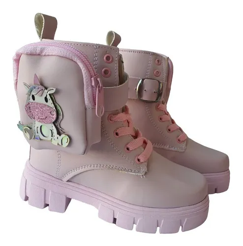 Botin De Ni a Combat Con Bolsita Unicornio Bota Chunky Moda
