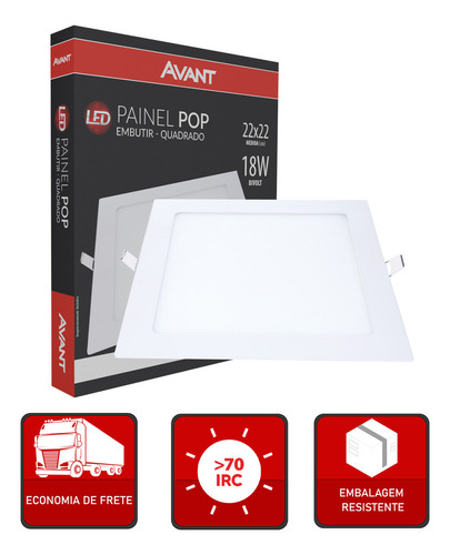Kit 10x Painel Plafon Led 18w Embutir 6500k 22x22 Avant Cor Branco