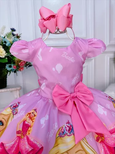 Vestido Infantil Barbie Rosa Luxo