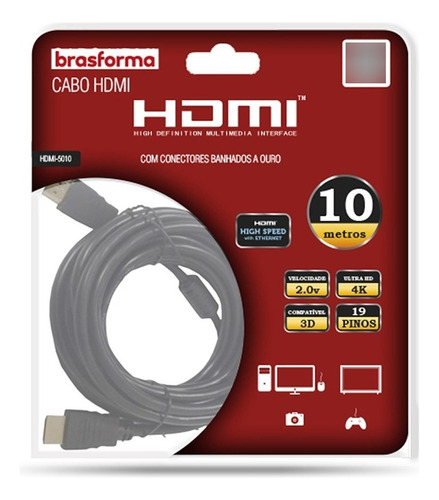 Cable Hdmi 2.0v 4k Ultra Hd 3d con 10 metros | Brasforma