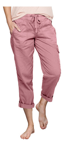 Pantalones Cargo De Cintura Alta De Color Corto Para Mujer E