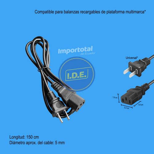 Cable De Repuesto 110 V. Para Cargar Balanzas De Plataforma