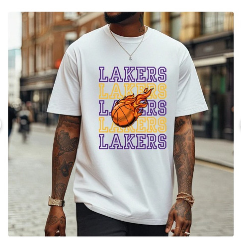 Polera Unisex Lakers Nba Basket Los Angeles Letras Estampado