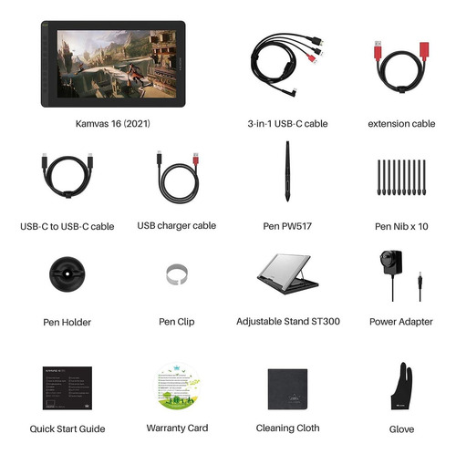 Tablet De Desenho Gráfico Huion Kamvas 16 2021 Com 10 De Des