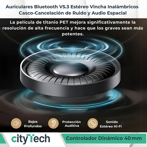 Auriculares Bluetooth V5.3 Estéreo Vincha Inalámbricos Casco Rosa