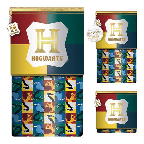 Estuche Escolar Hogwarts Harry Potter Abstract Magic Amarillo Unicornios
