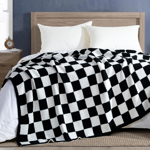 Manta A Cuadros Negra Súper Suave Para Sofá Y Cama 127x178 C