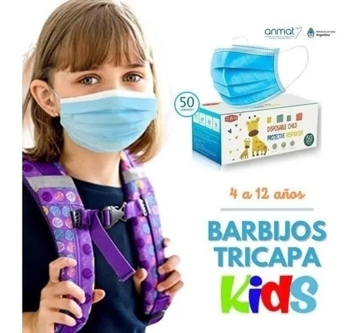 Imagen 8 de 10 de Barbijo Tricapa Infantil Pediatrico X100 C/clip Nasal An Mat