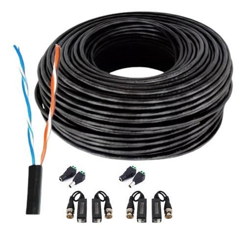 Cable Utp 100m Exterior 2 Pares P/2 Cámaras Seguridad Balun