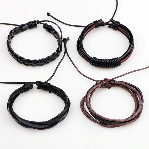 Pulseira 4 Un Masculino Feminino Couro Ajustável Goiania