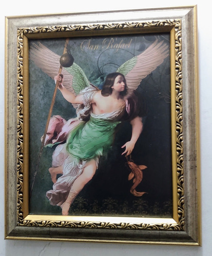 San Rafael Arcangel Enmarcado En Plata Y Oro 30 X 25 Cms