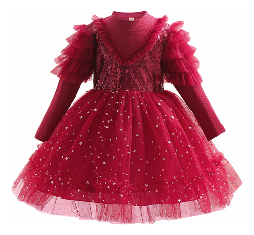 Vestido De Princesa Rojo De Navidad Para Niña Lentejuelas