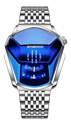 Relógio Binbond Modelo De Luxo Azul E Prata