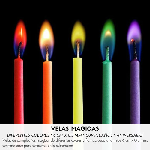 Velas Mágicas De Cumpleaños Con Llamas De Colores, Set De 6