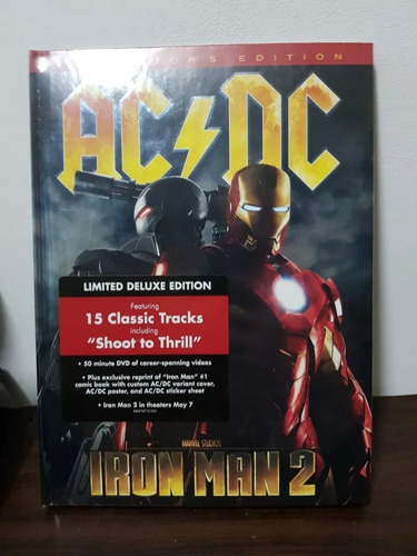 CD e DVD da edição de colecionador do AC/DC Iron Man 2 e importação de quadrinhos