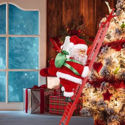 Decoração De Natal: Papai Noel Subindo A Grande Escadaria.