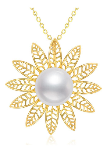 Collar Con Colgante De Perlas De Oro Real De 14 Quilates De