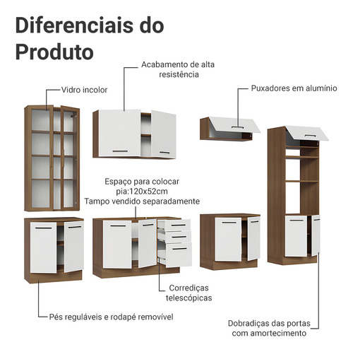 Armário De Cozinha Completa 340cm Agata Madesa 01 Cor Rustic/branco