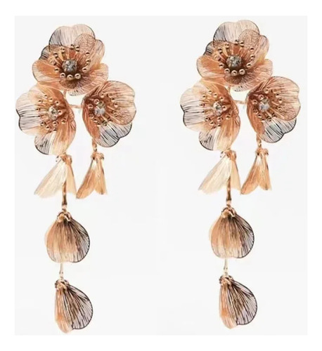 Pendientes Colgantes Largos Con Flecos De Flores Para Mujer,
