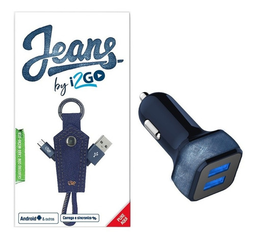 Kit Jeans Carregador Veicular + Chaveiro E Cabo Micro Usb