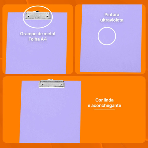 Kit 2 Prancheta A4 Mdf Lilas Ofício Prendedor Metal Trabalho