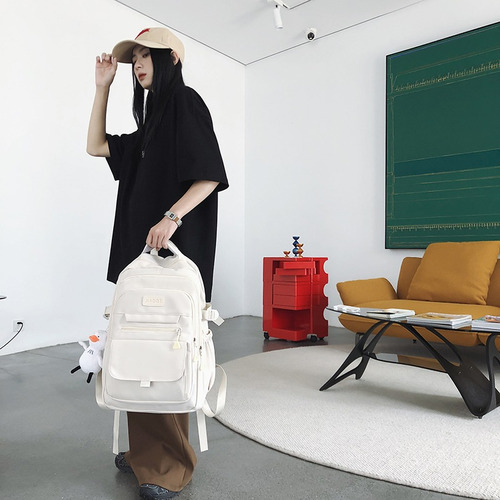 Nueva Mochila Clásica Para Campus, Mochila Impermeable, Bolso De Viaje Para Exteriores, Mochila Para Computadora Portátil De Gran Capacidad. Blanco