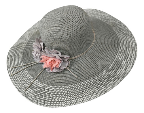 Sombrero Playero Protección Solar Para Mujer Amplio Gris Oscuro Único