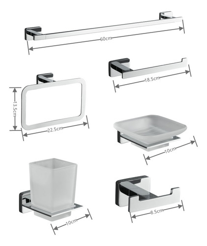 Kit 6 Acessorios Para Banheiro Conjunto De Porta-toalhas Cor Prateado