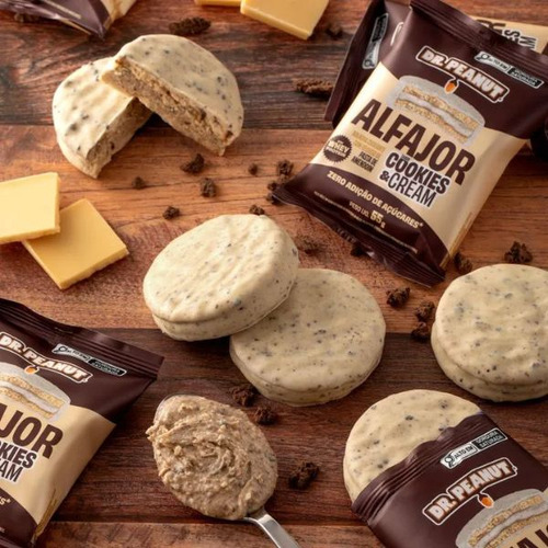Alfajor Dr Peanut Cookies Cream Whey Protein Sem Açucar 55g