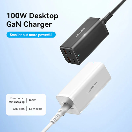 Cargador Enchufe Usb C Adaptador 4 Puertos 100w Pd Blanco Vention FBSWG