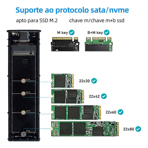 Case Ssd M.2 Tipo Sata E Nvme Para Usb 3.1 (2 Em 1) Híbrido