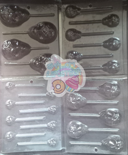 *kit 4 Moldes Paletas Chocolate Calaveritas Azucar +palitos 