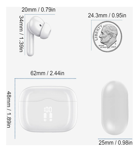 Wireless Earbud, Bluetooth 5.3 Headphones Deep Bass With 4 H