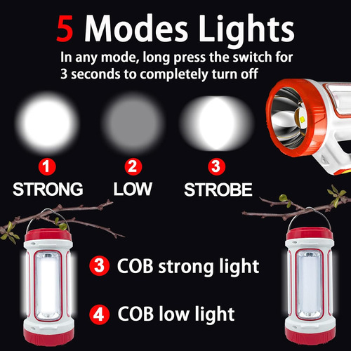 Luces Solares Para Campamento, Linterna Recargable, Batería
