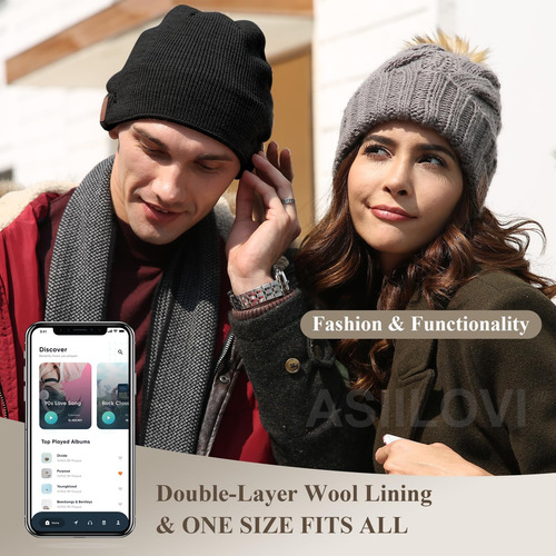 Gorro Bluetooth Asiilovi, Forro De Lana De Doble Capa, Gorro