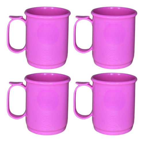 Jarro Mug Plastico X 4 Recto 9 Cm Apoya Dedo Asa Colores