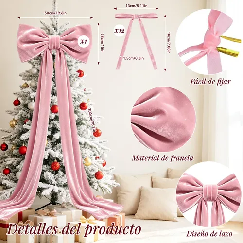Moño Gigante De Terciopelo Para Árbol De Navidad Decoracion Rosa | Lazo ...