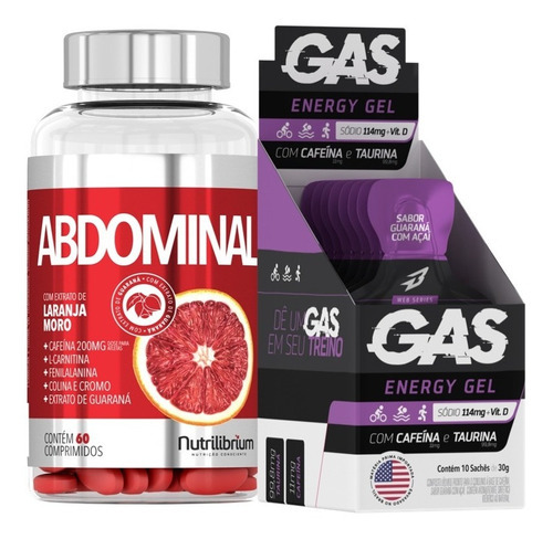 Abdominal 60 Comp Laranja Moro Cafeína + Gas Gel 10 Sachês Sabor Guaraná Com Açaí