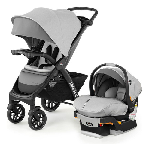 Carriola de paseo Chicco Bravo LE Trío travel system driftwood con chasis color negro
