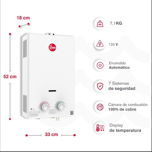 Calentador De Agua 6lt Gas Natural Tiro Forzado Rheem