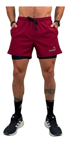 Short Deportivo Burdeo Hombre Con Calza Integrada Konko