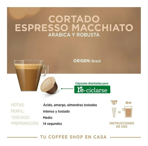16 Cápsulas Nescafé Dolce Gusto Cortado Espresso Macchiato