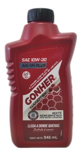 Aceite Gonher Sae 10w30 Semi Sintetico Api Sn Plus Sellado