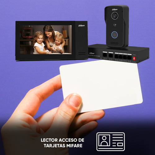 Kit Videoportero DHI Dahua ktp02 Frente Calle Monitor Switch Poe color Negro